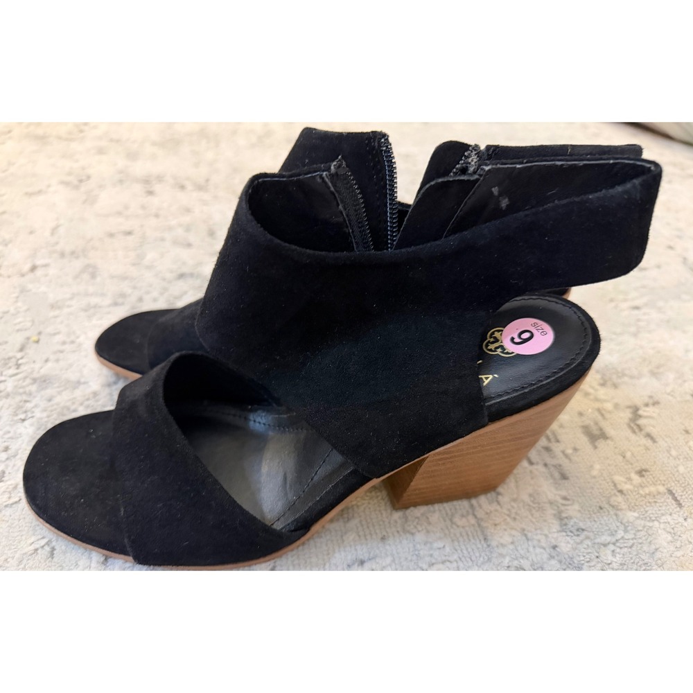 Isola Black Suede Block Heel Peep Toe Slingback Sandals Womens 9